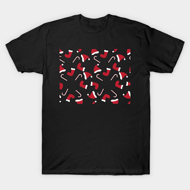 Red White Christmas Pattern T-Shirt by sigdesign